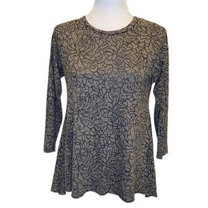 Cut Loose Floral Pattern Long Sleeve Top - Black and Brown